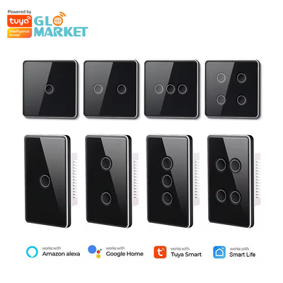 Glomarket Tuya Zigbee/wifi AB Tempered Glass Concave Button Touch Light Switch 1/2/3/4 Gang Wifi Wall Switch Google Alexa ile çalışır
