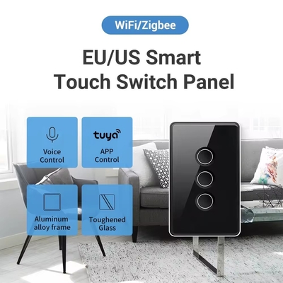 Tuya US Wifi / Zigbee Tempered Glass Concave Button Touch Light Switch 1/2/3/4 Gang Wifi Duvar Değiştiricisi