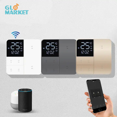 Glomarket Tuya Wifi Akıllı Duvar Işığı Değiştiricisi 1/2/3 Gang Destek Ses / Uygulama / Dokunmatik Kontrol Sıcaklık Ekranı