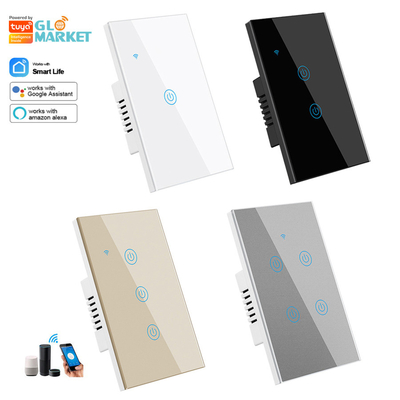 Glomarket Yeni Tasarım Ürünleri Tuya Akıllı Wifi Duvar Değiştiricisi US Standart Cam Dokunmatik Panel Işık Değiştiricisi Destek Uygulama Uzaktan Kumanda