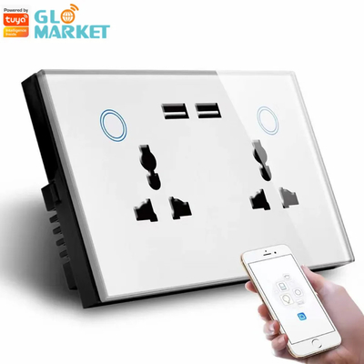 Tuya Akıllı Ev WiFi Anahtarı Duvar Çift Soket Akım İzleme USB Şarj Soketi