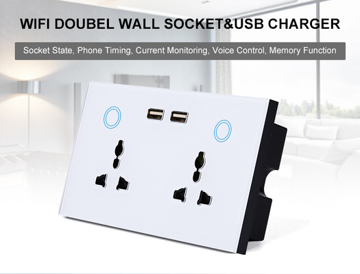 Tuya Akıllı Ev WiFi Anahtarı Duvar Çift Soket Akım İzleme USB Şarj Soketi