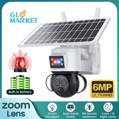 Glomarket 12X ZOOM floodlight Güneş bataryası PTZ 6MP Kamera Akıllı Wifi / 4G Ubox Güvenlik Kamerası