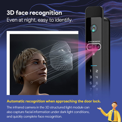Glomarket Tuya 3d Face Cerradura Akıllı Otomatik Elektrikli Wifi Kamera Parmak izi Dijital Akıllı Kapı Kilit