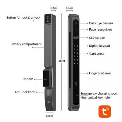 Glomarket Dış Su geçirmez Ip68 Dijital Elektronik Tuya Akıllı Kilitler Parmak izi Alüminyum Çelik Kaydırma Cam Kapı Kilitleri