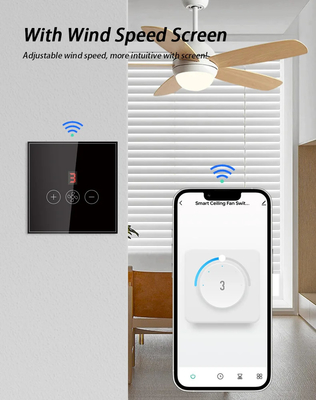 Glomarket Tuya Akıllı Wifi Tavan Fan Değiştiricisi Eu Standart Cam Dokunmatik Duvar Uygulaması Uzaktan Kontrol Elektrikli Fan Hız Değiştiricisi