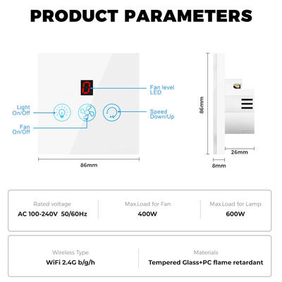 Glomarket Tuya Wifi Fan Light Switch Touch 3 In 1 Switch 5 Hız Düzenleme Tavan Fan Switch For Alexa Google Home