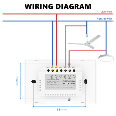 Glomarket Tuya Wifi Fan Light Switch Touch 3 In 1 Switch 5 Hız Düzenleme Tavan Fan Switch For Alexa Google Home