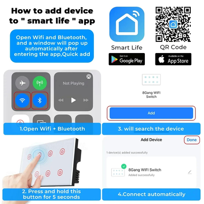 Glomarket Akıllı Ev 8 Gang Duvar Değiştiricisi US Standart Tuya Ses APP Uzaktan Kumanda Kablosuz Duvar Dokunmatik Işık Değiştiricisi