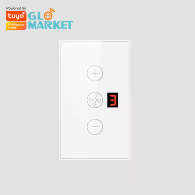 Glomarket Tuya Uygulama Uzaktan Ses Kontrolü Ekranı Seviye 5 Rüzgar Hızı ABD Standart Wifi Tavan Fan Cam Dokunmatik Duvar Değiştiricisi